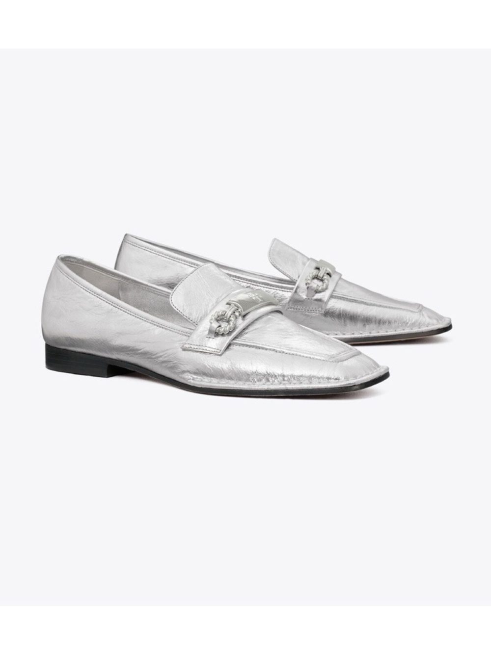 Tory Burch • Perrine Loafer metallic silver square toe leather low heel